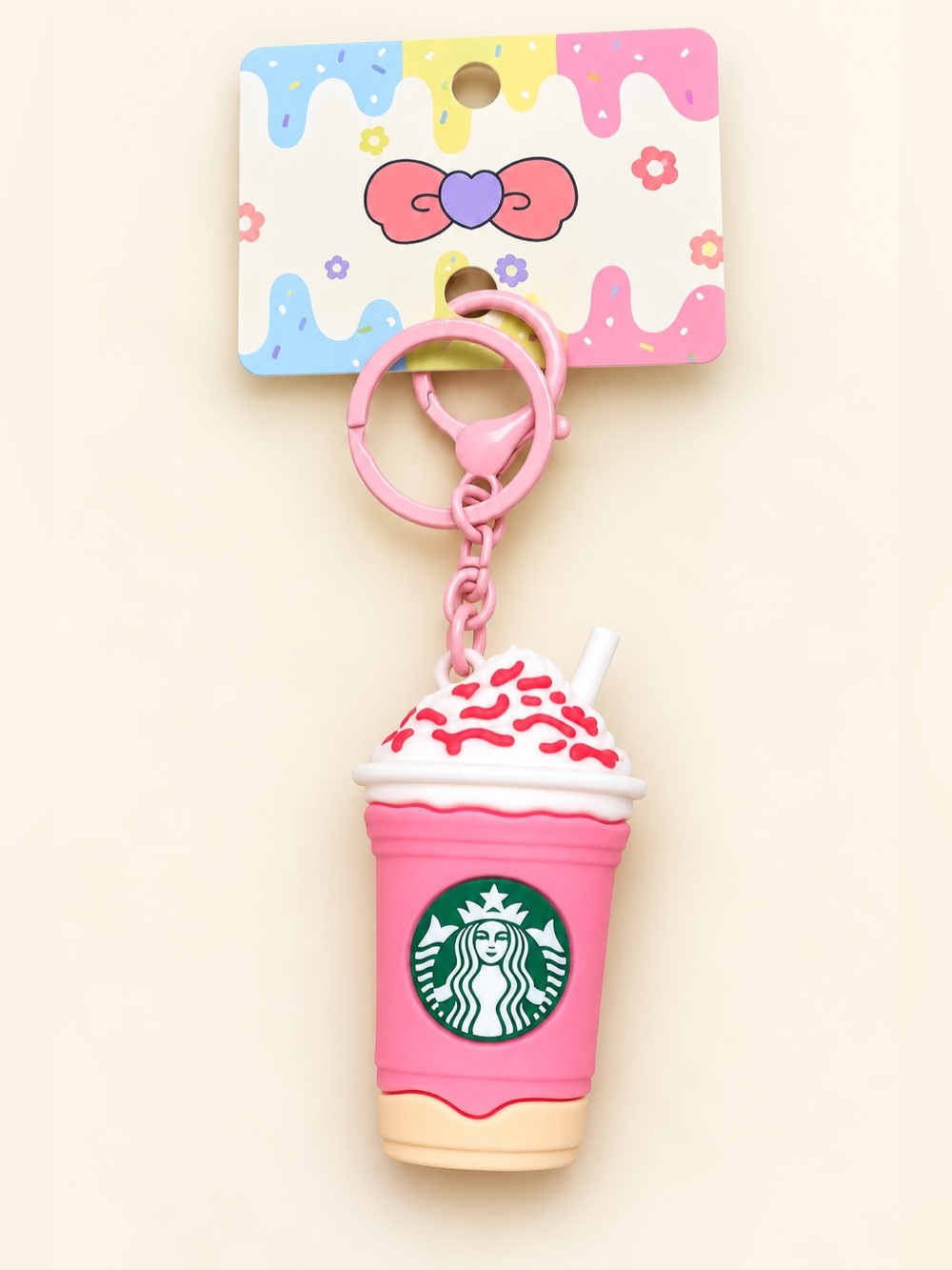 Pink Frappuccino Keychain with Starbucks logo- unbranded